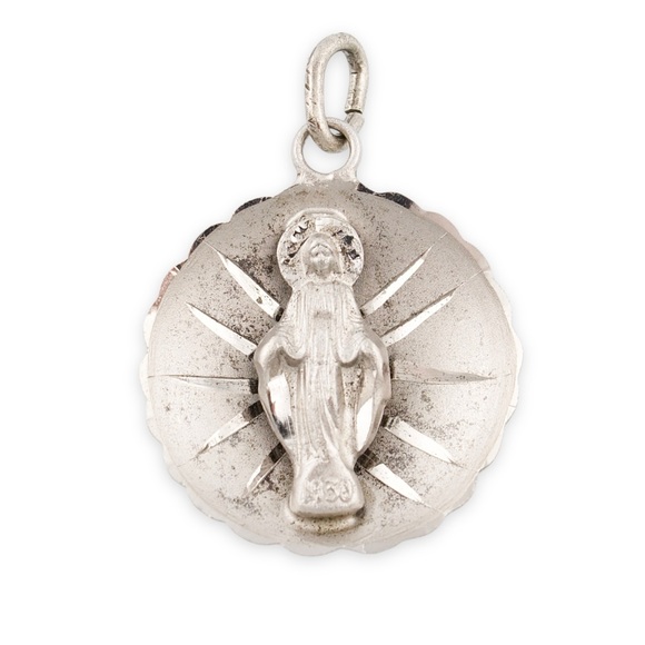 Vintage Sterling Silver Virgin Mary Necklace Pendant Catholic Miraculous Medal
